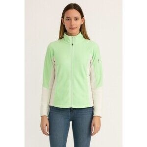 Tek Gear Jacket Womens XL Soft Fleece Full Zip Up Lime Green White